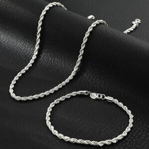 925 Silver Plated Necklace & Bracelet Twisted Rope Christmas Birthday Gift NEW!